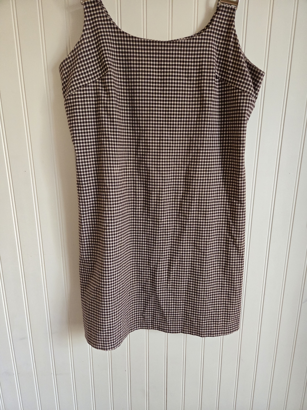 Vintage Brown Gingham Strap Retro Mini Dress - Picture 2 of 11